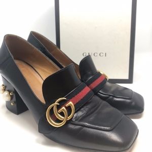 Gucci Leather Double GG Mid-Heel Loafer 40.5 EU